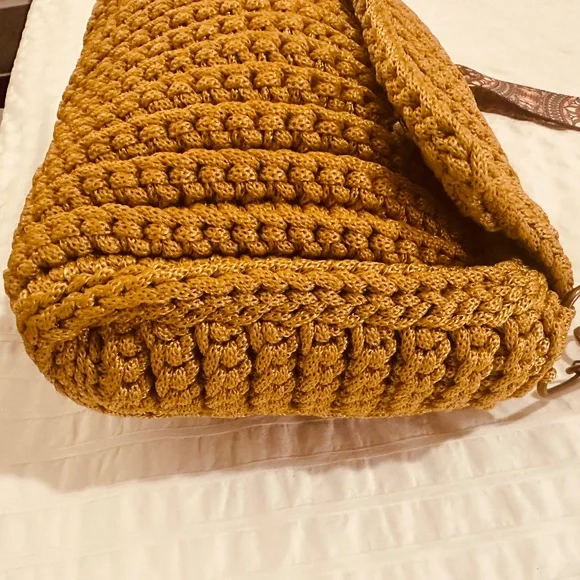 Crossbody Handmade Crochet Woven Khaki Bag NWOT - Picture 7 of 16